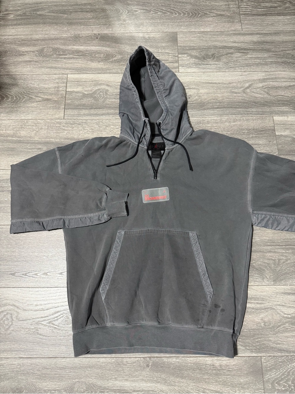 Jordan Washed Gray Half-Zip Hoodie with Red Logo